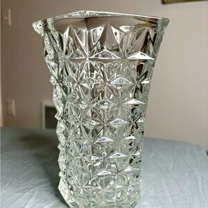 Vintage 1960’s French Chiseled Geometric Crystal Vase 10 inches tall